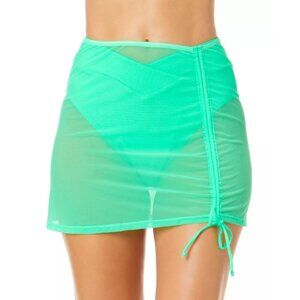 Salt & Cove Juniors Swim Cover Skirt Ruched Mesh Sheer Green S/M